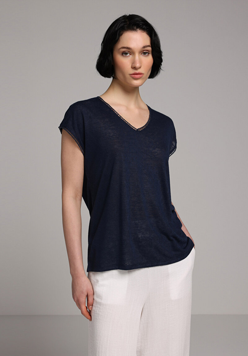 Зображення Блуза З Коротким Рукавом Жіночий Синя