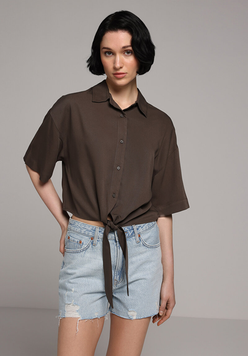 Зображення Сорочка З Коротким Рукавом Жіноча Коричнева