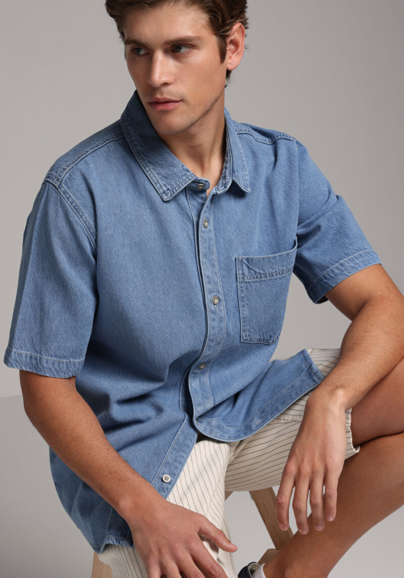 Зображення 034 Denim Chino Сорочка З Коротким Рукавом Чоловіча