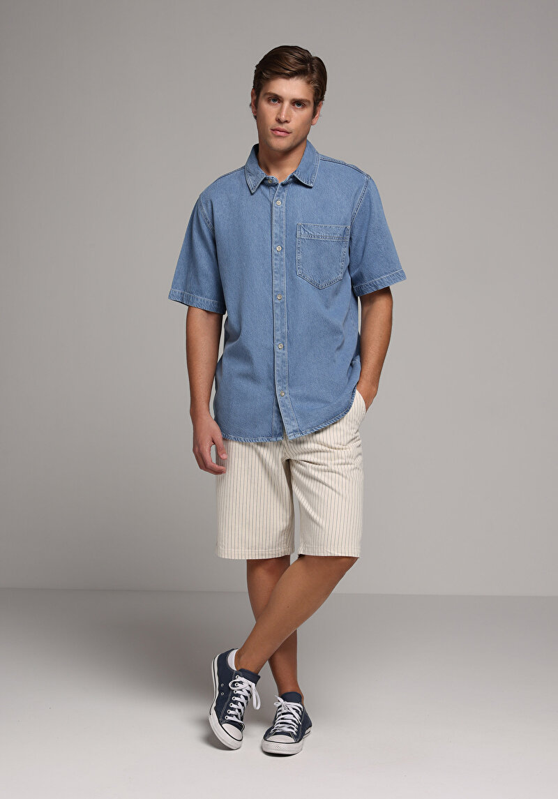 Зображення 034 Denim Chino Сорочка З Коротким Рукавом Чоловіча