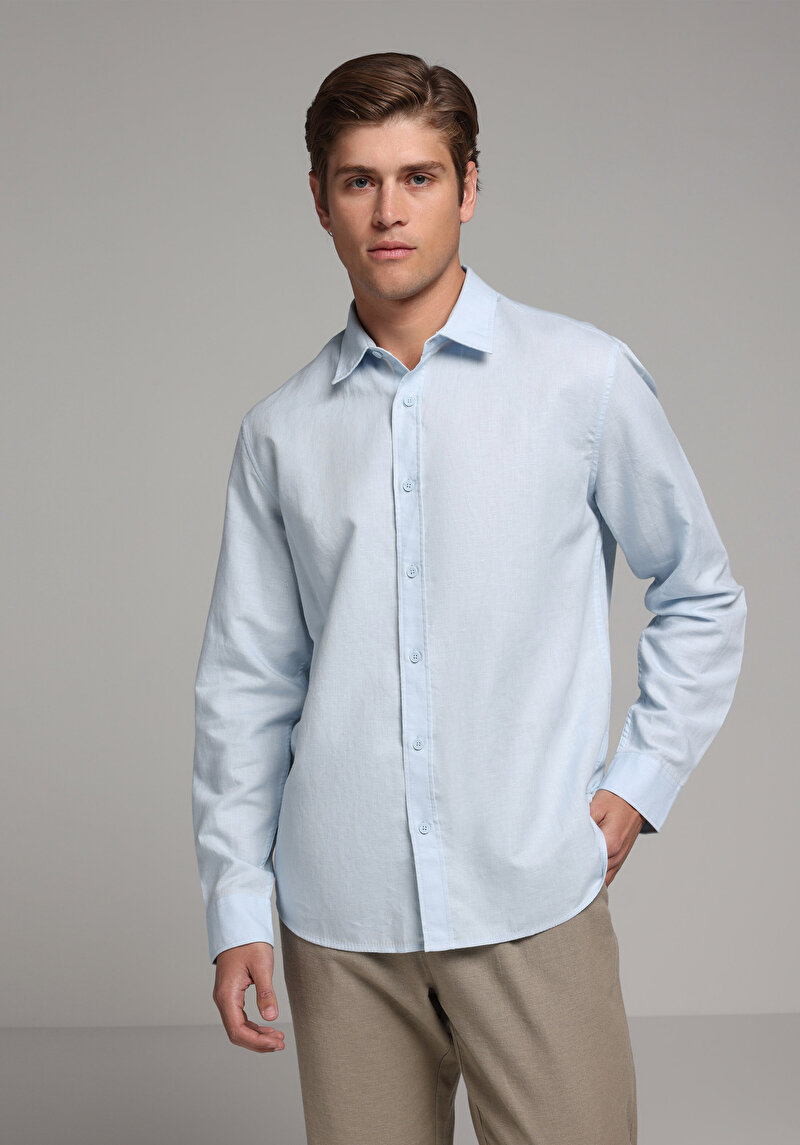 Зображення Сорочка З Довгим Рукавом Чоловіча Блакитна