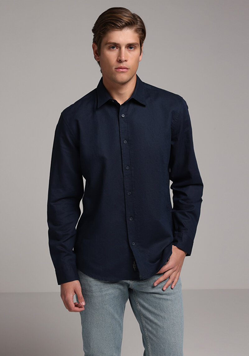 Зображення Сорочка З Довгим Рукавом Чоловіча Синя