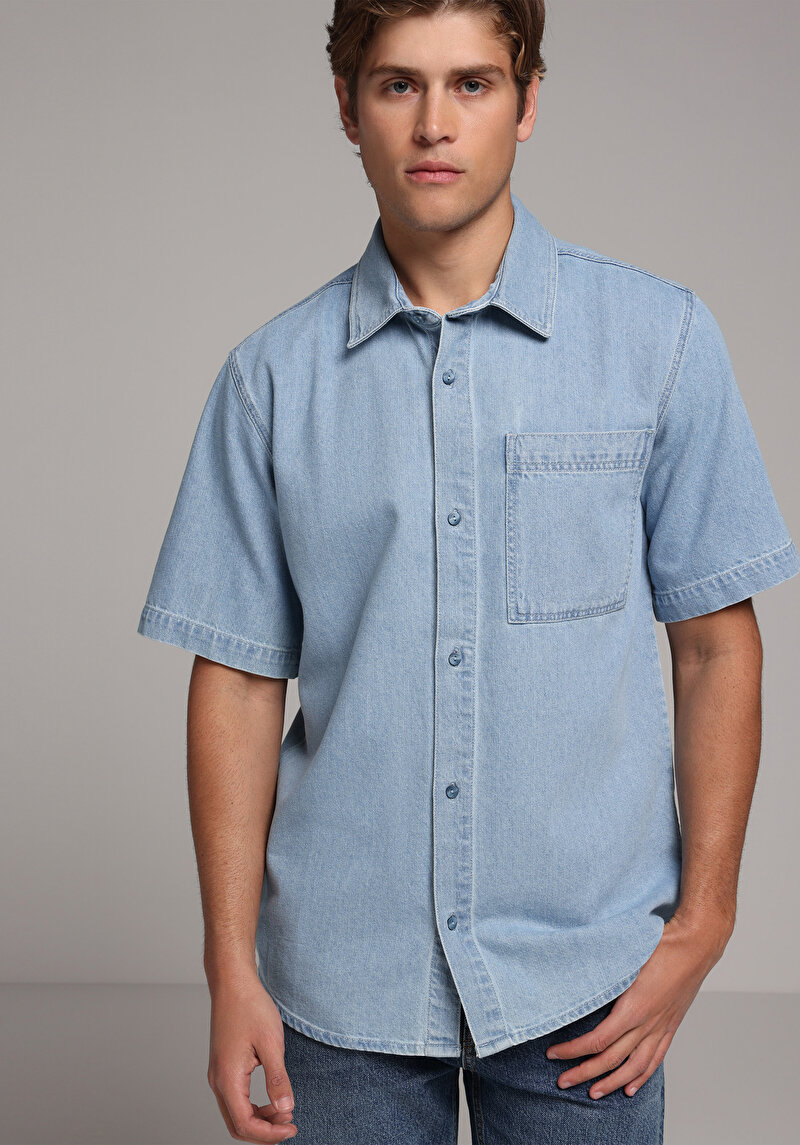 Зображення 034 Denim Chino Сорочка З Коротким Рукавом Чоловіча