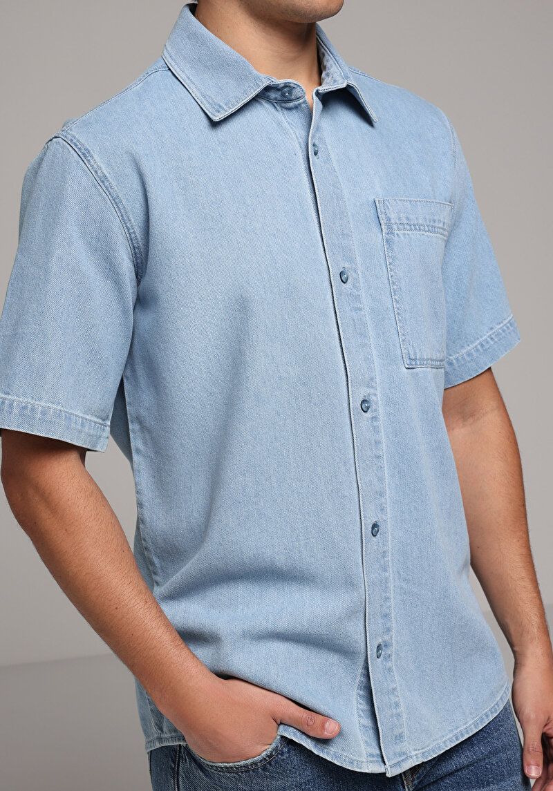 Зображення 034 Denim Chino Сорочка З Коротким Рукавом Чоловіча