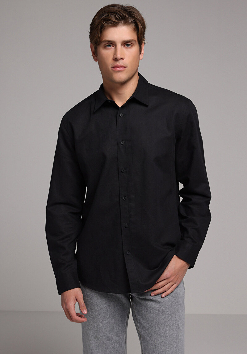 Зображення Сорочка З Довгим Рукавом Чоловіча Чорна
