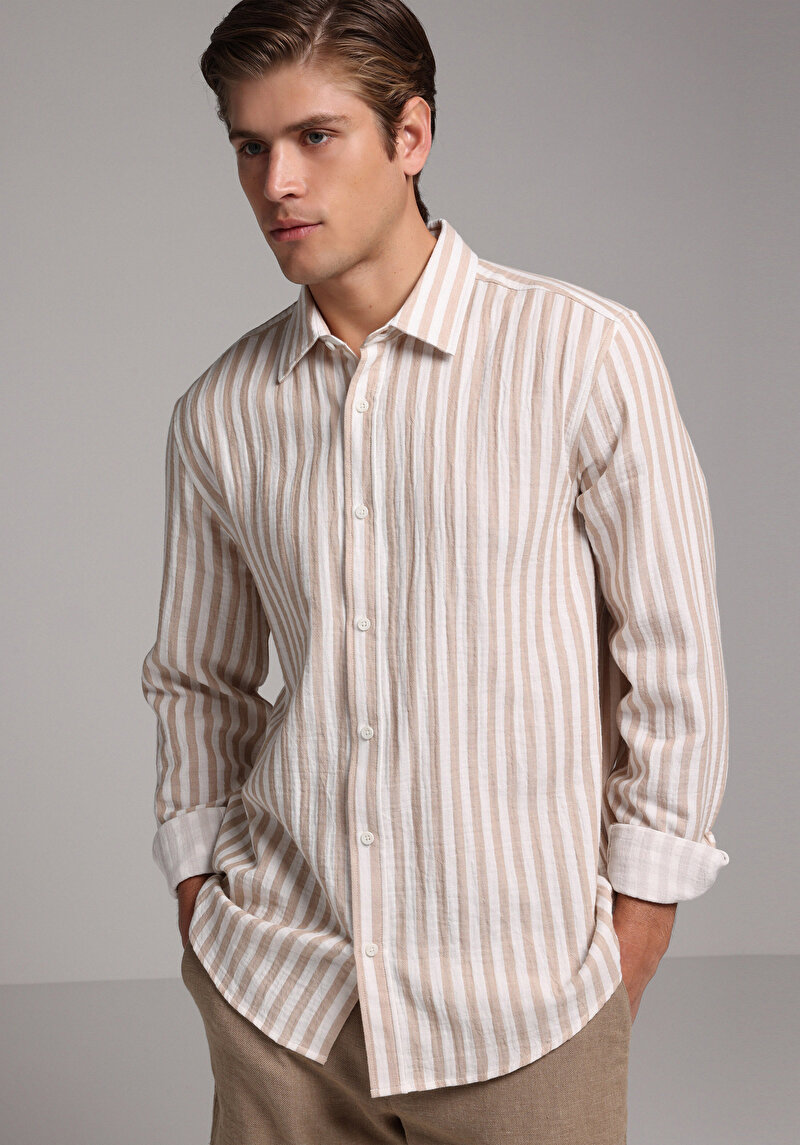 Зображення Сорочка З Довгим Рукавом Чоловіча Бежева