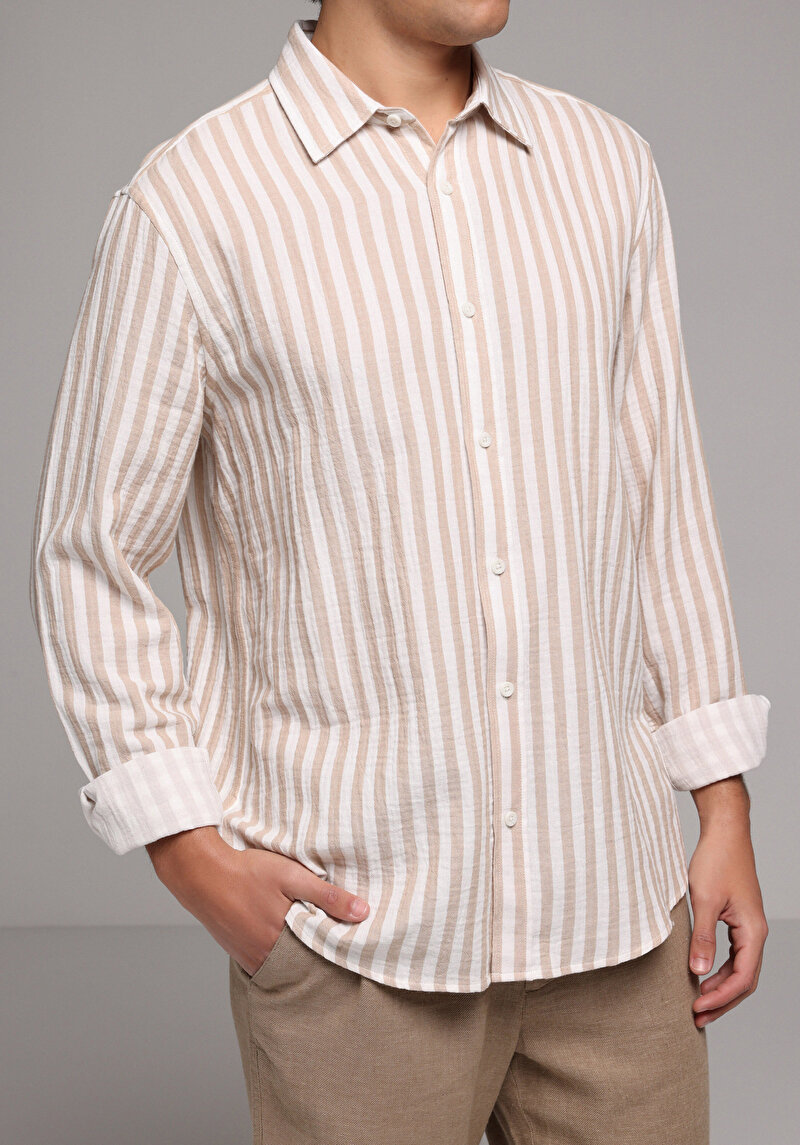 Зображення Сорочка З Довгим Рукавом Чоловіча Бежева