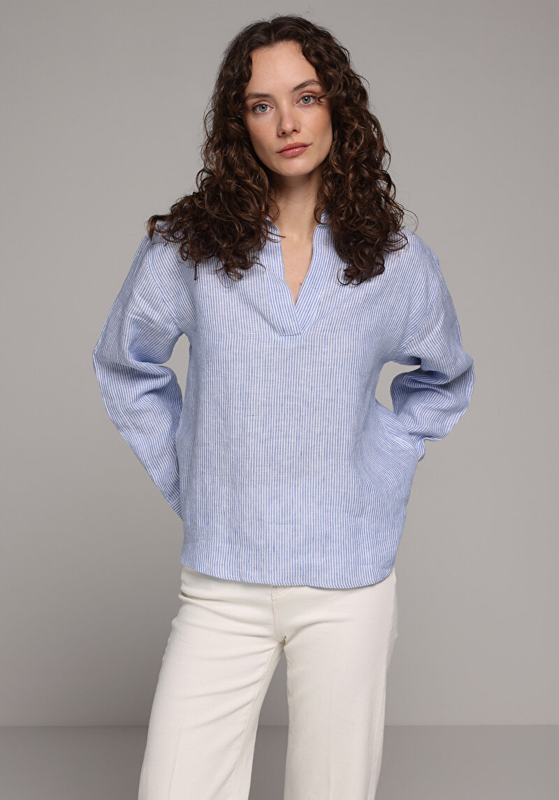 Зображення Сорочка З Довгим Рукавом Жіноча Блакитна