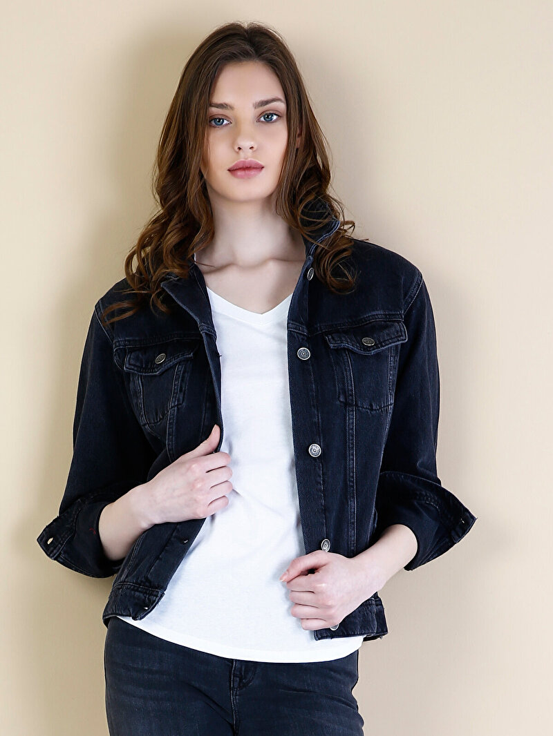 Показати інформацію про Джинсова Куртка Жіноча Темно-Синя Класичного Крою CL1034729