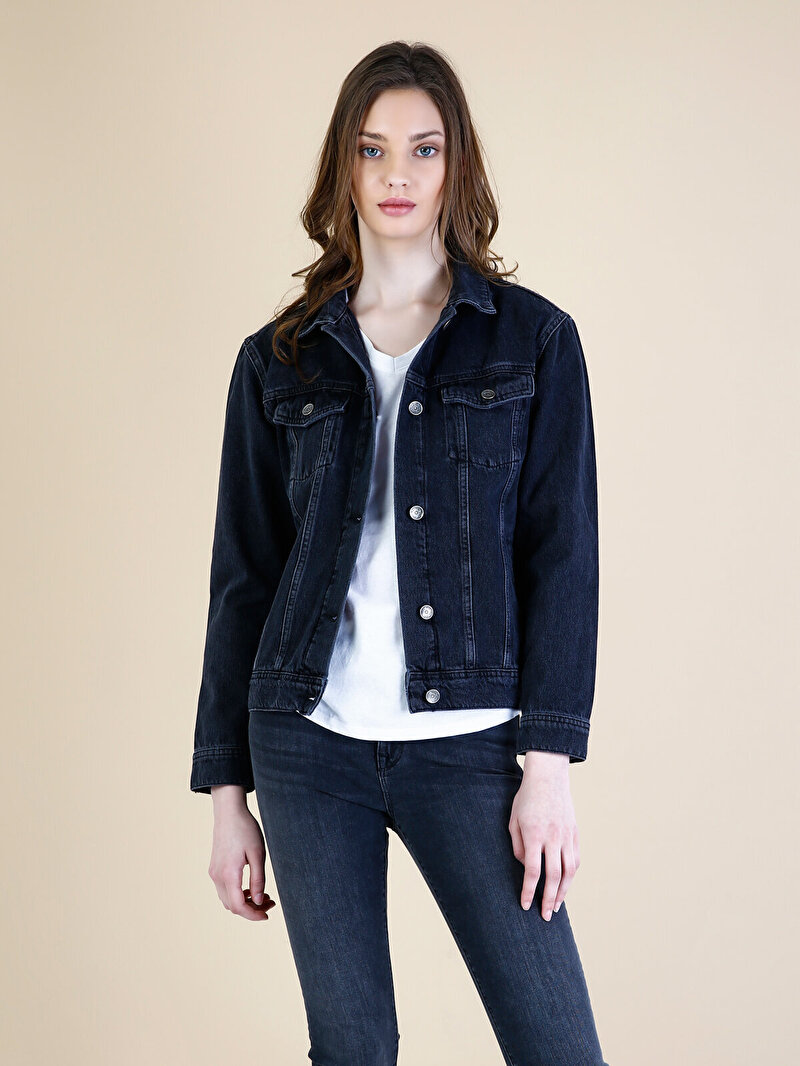 Показати інформацію про Джинсова Куртка Жіноча Темно-Синя Класичного Крою CL1034729